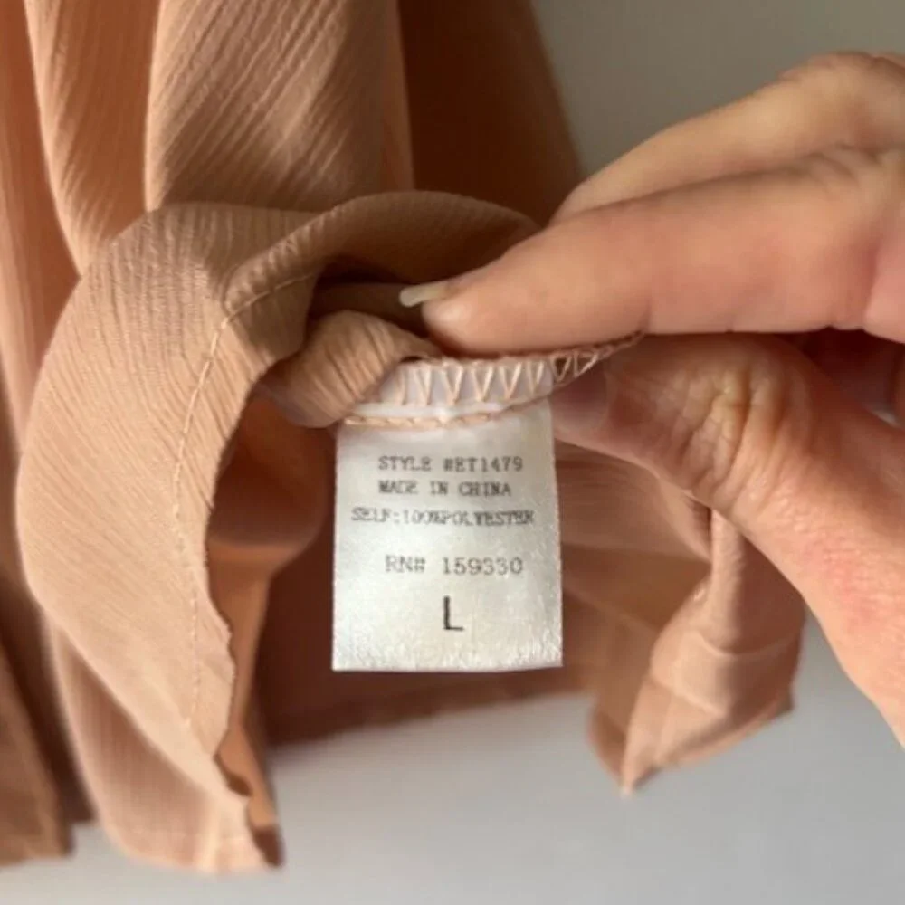 HeySon Blouse L Blush Peach Puff Sleeves Feminine Romantic Shabby Chic Flow NWT - Picture 7 of 8